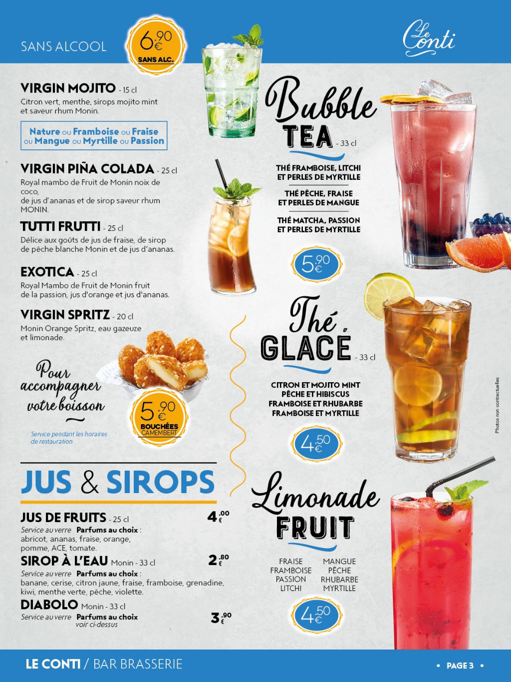 Cocktails sans alcool, jus et sirops
