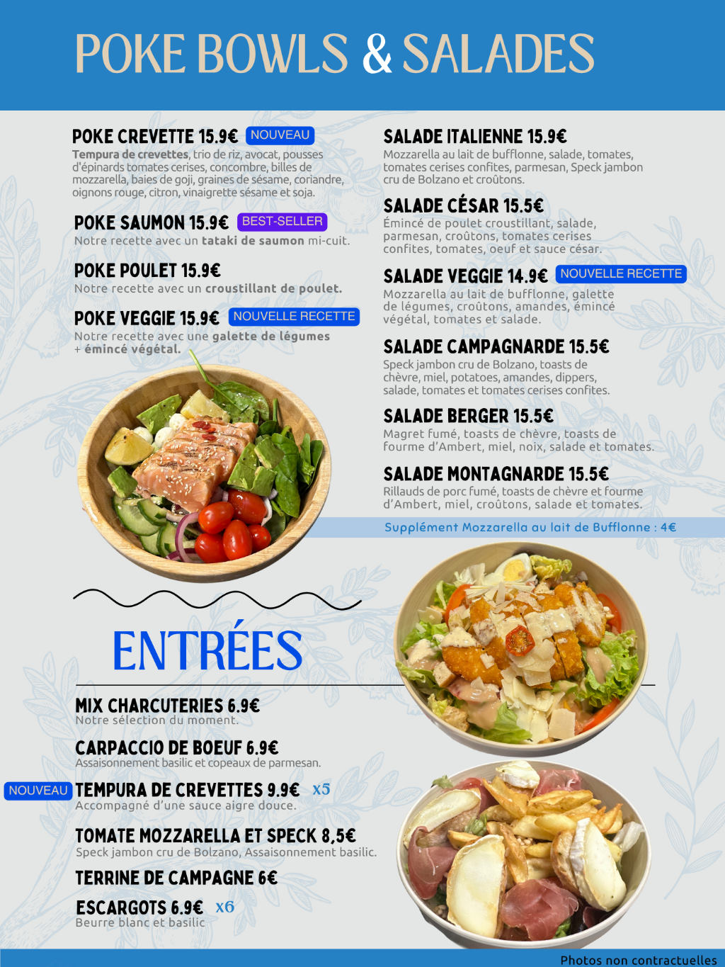 Poke bowls, salades, entrées